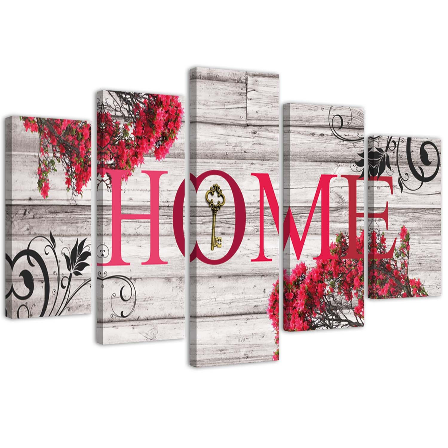 Feeby Obraz 5 częściowy Napis Home czerwony 100x70