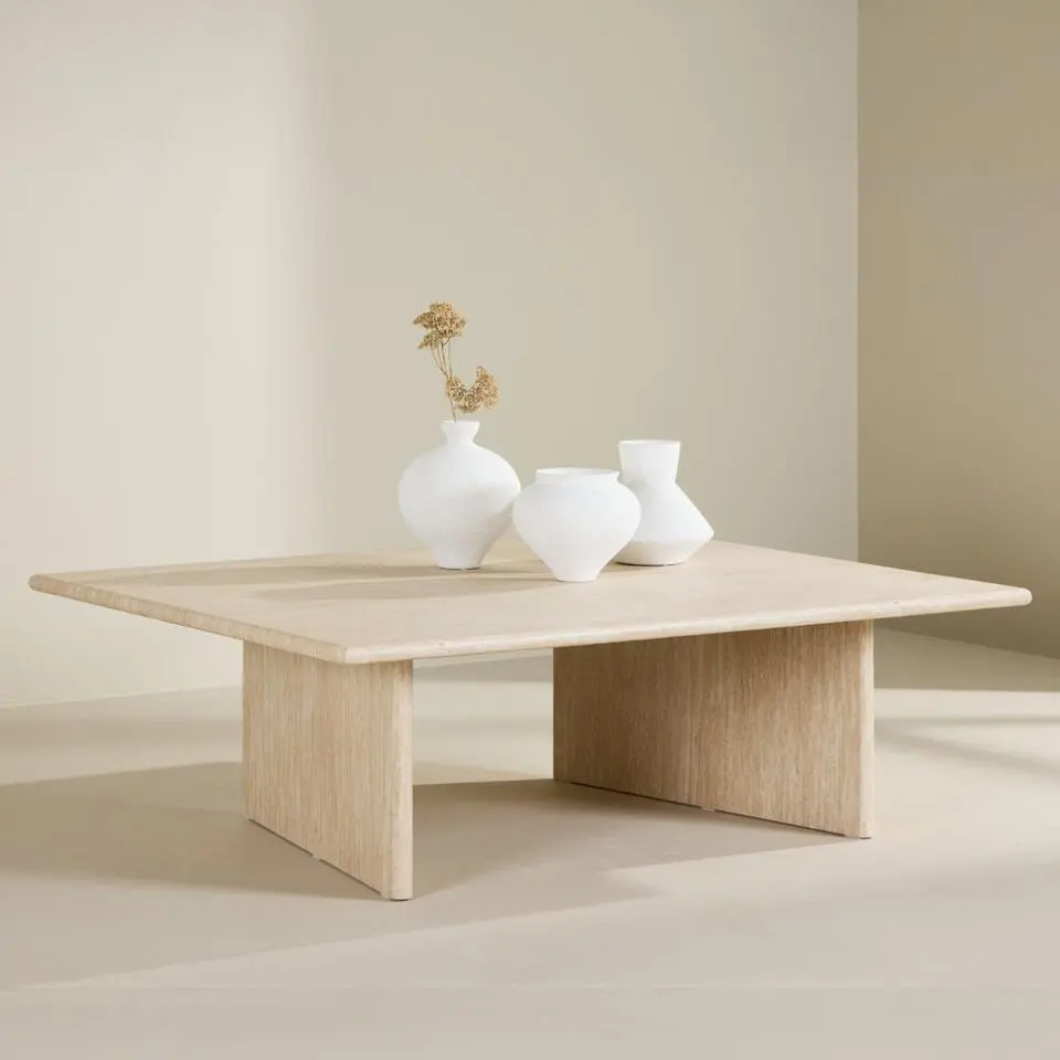 Salontafel Rechthoek - Travertinlook MDF - 120x100x38cm - Skagen