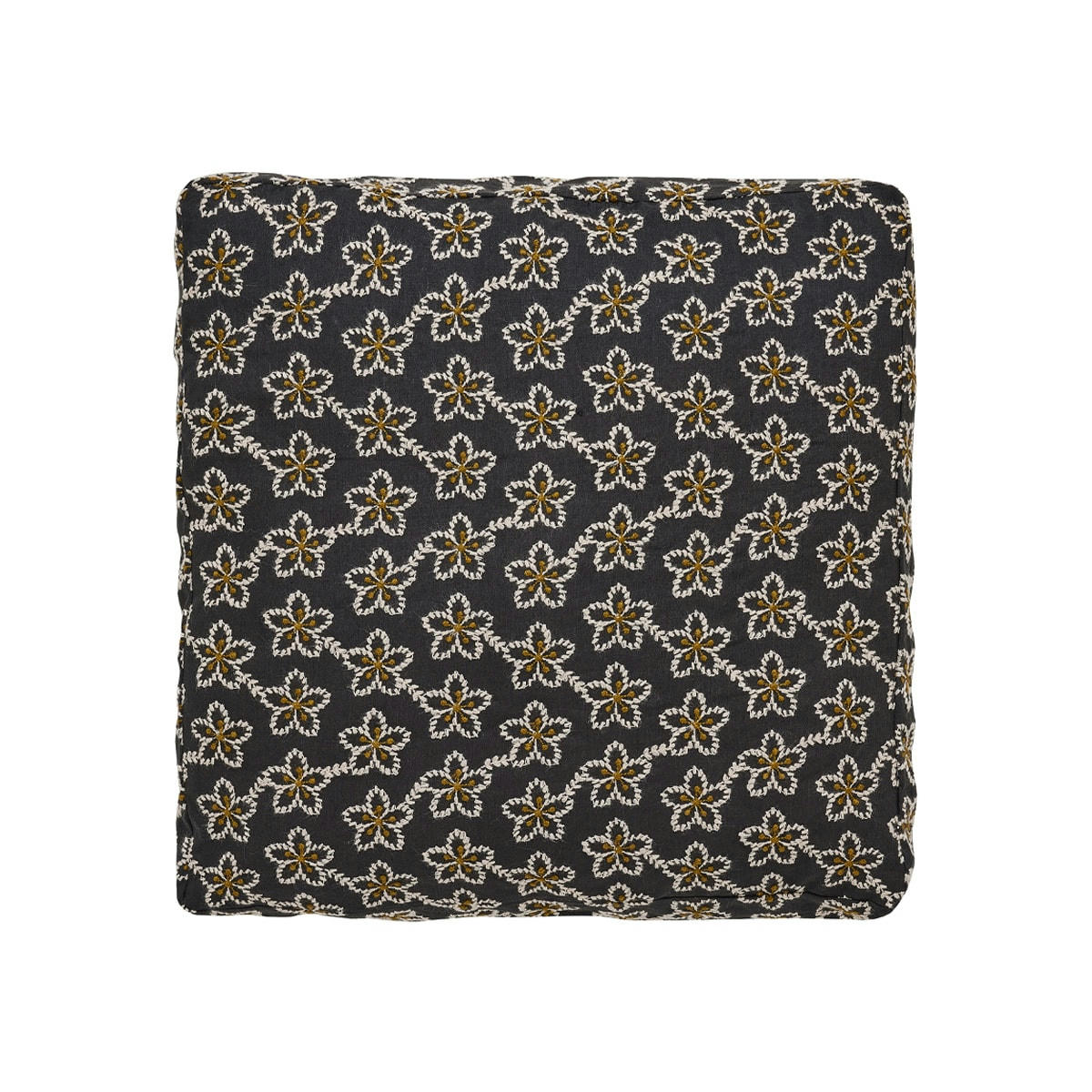 FLEURS - Housse de coussin en lin noir 45x45
