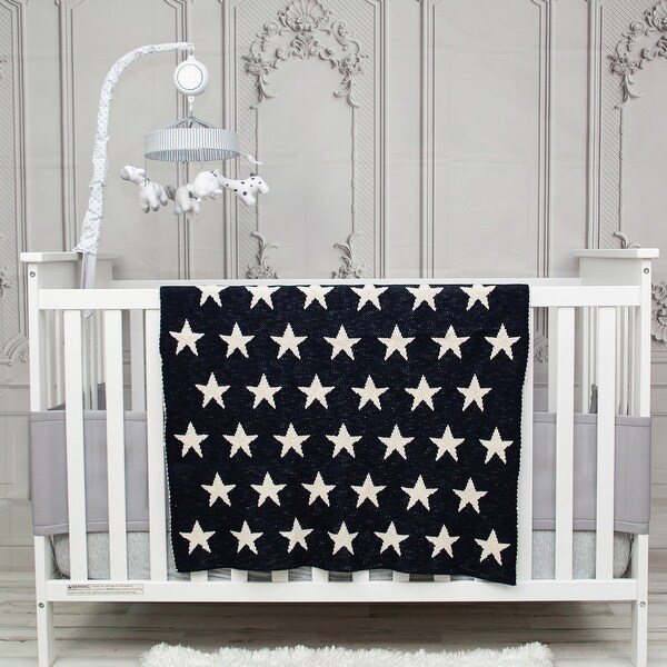 Starry Starry Night Navy Blue Knitted 32" X 40" Baby Blanket - 32 x 40 - 32 x 40