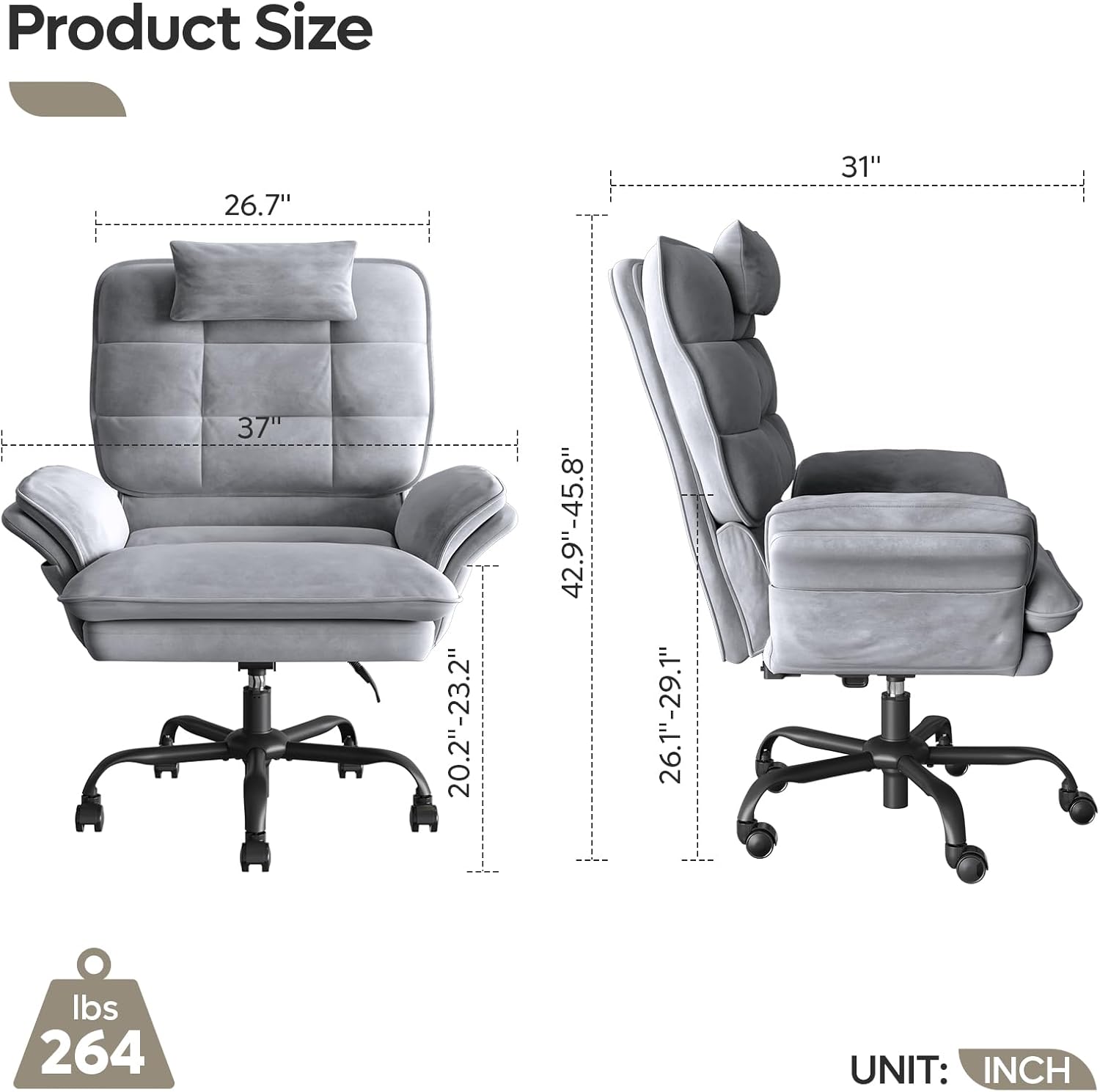 Bestier Criss Cross Chair with Flip-Up Armrests and Headrest, 135° Reclining Swivel Executive Chair with Side Pockets, Big and Tall Computer Desk Chair for Home Office Bedroom, Grey Velvet