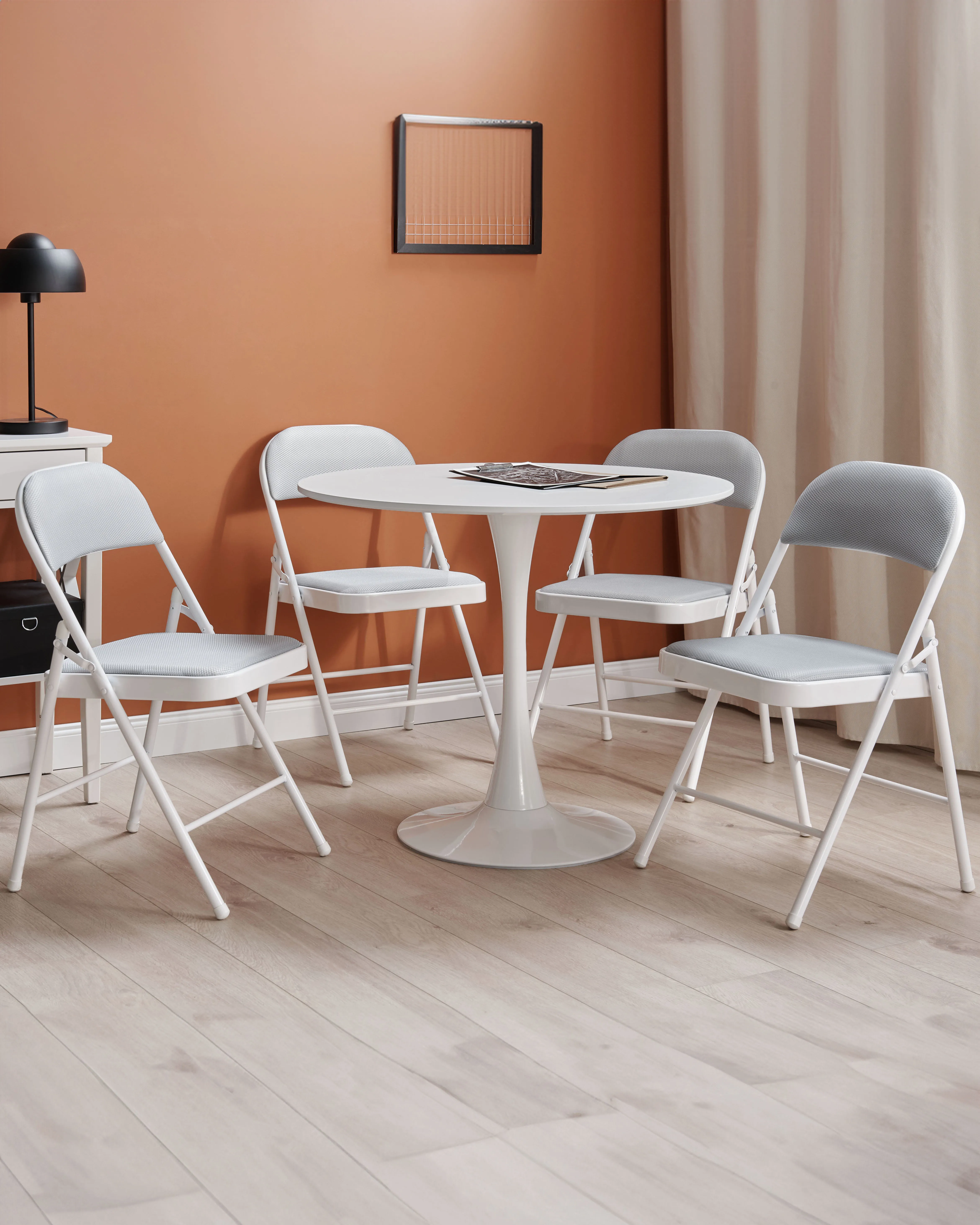 Set of 4 Folding Chairs SPARKS Metal Light Grey/ White