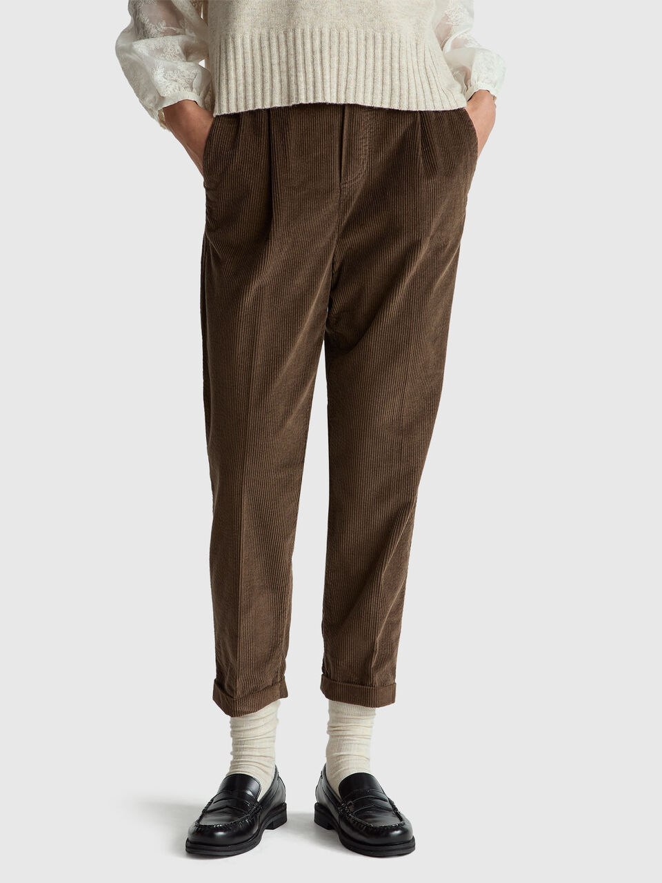 Chinos in velvet with stretch waist