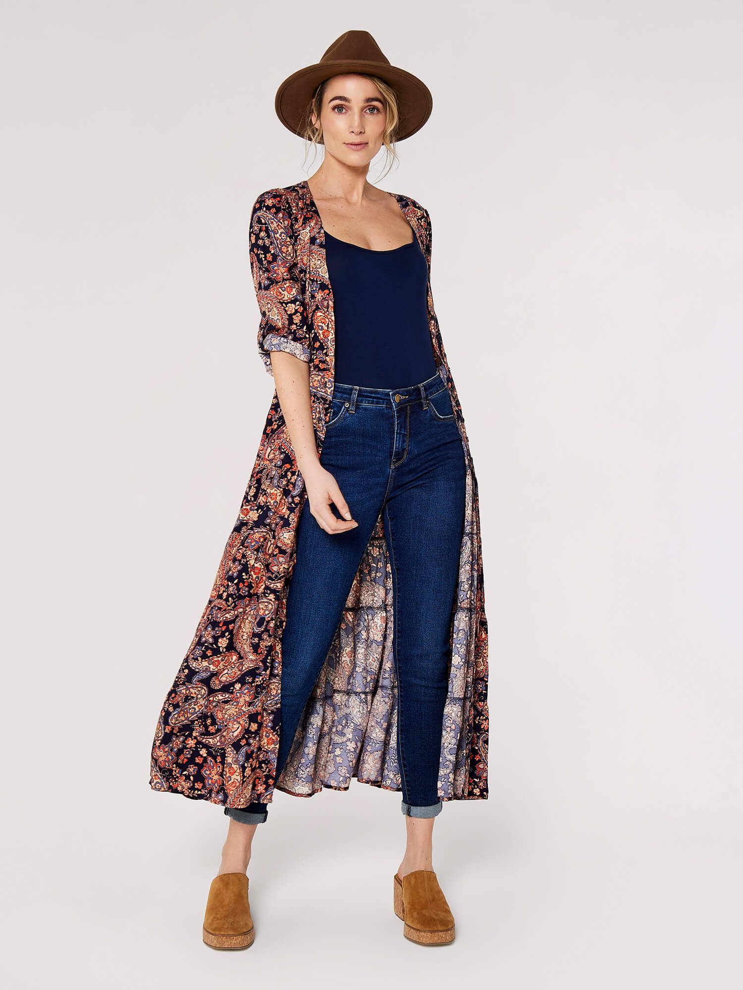 Apricot Paisley Tiered Midi Dress