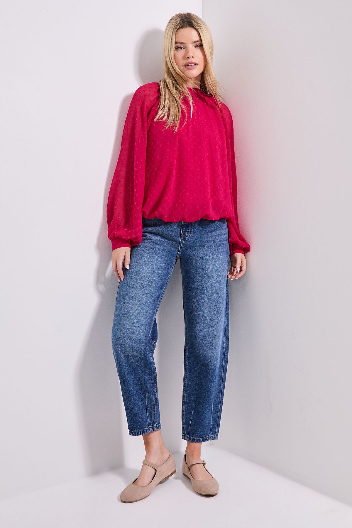Dorothy Perkins Tie Neck Keyhole Blouson Sleeve Blouse