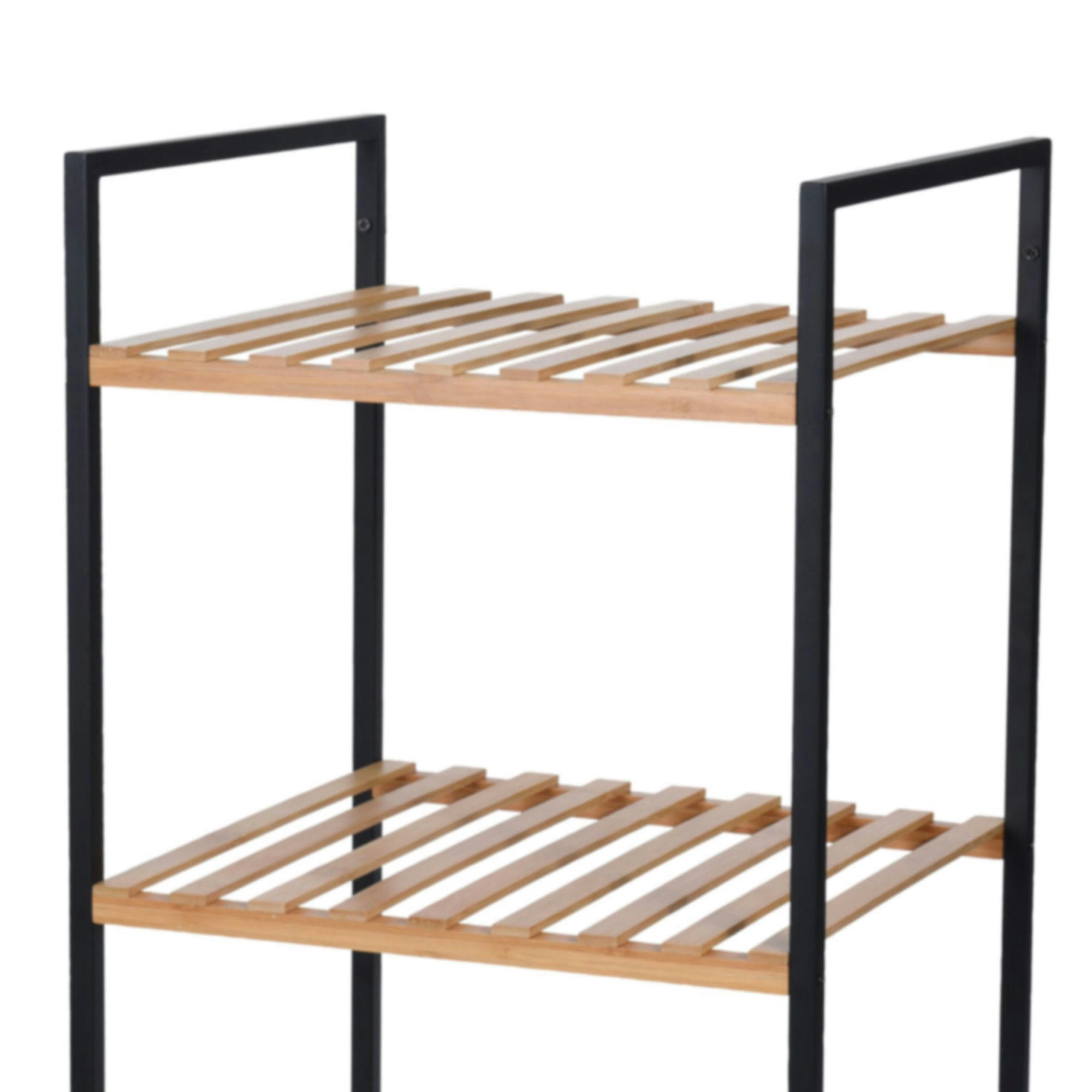 - Étagère salle de bain métal noir et 3 étagères Bambou - 38x32x70cm