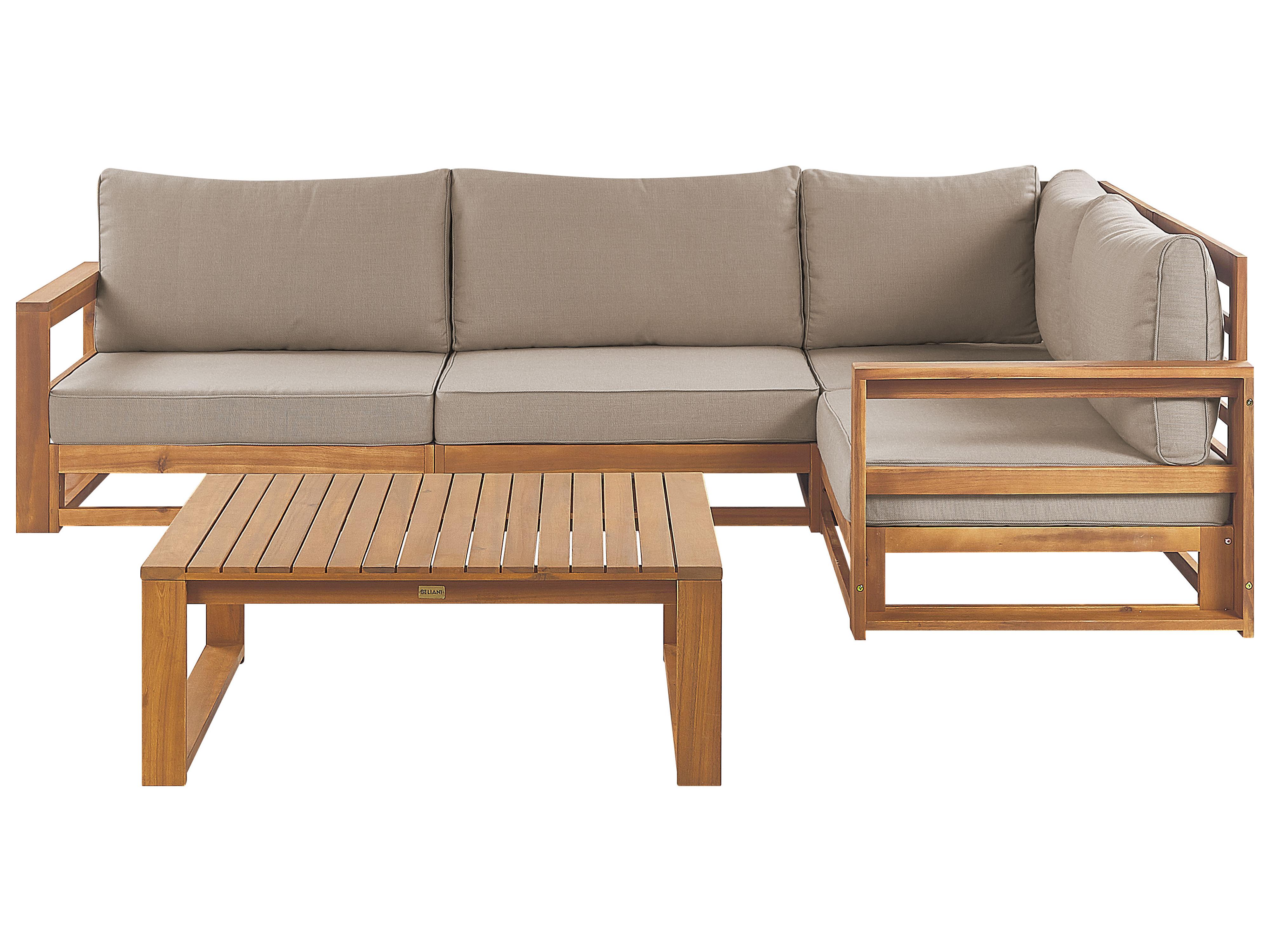 Garden Corner Sofa with Table 4 Seater TIMOR Left Hand Modular Certified Acacia Wood Light Brown