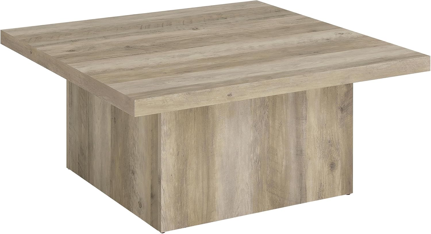 Coaster Home Furnishings - Devar - Wood - Square Coffee Table with Plinth Base, Geometric Design and Transitional Style - Living Room - Distressed Pine - 710878