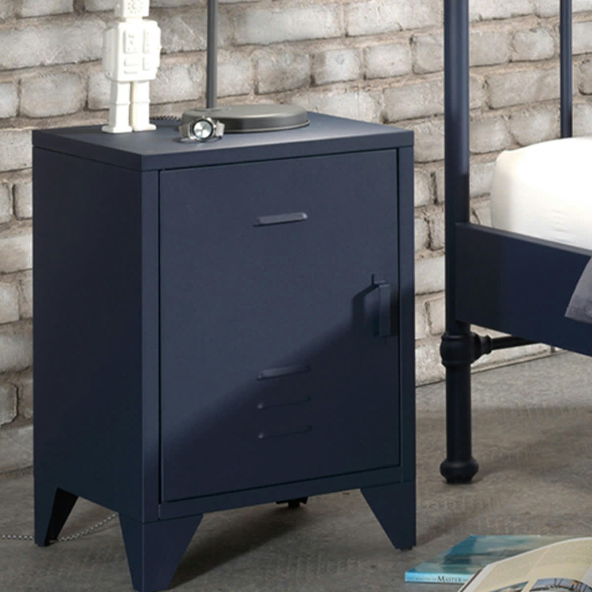 BRONXX - Table de chevet 1 porte bleu