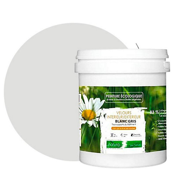 Blanc Gris Peinture interieur exterieur aspect velours Natura - Blanc Gris - 1L