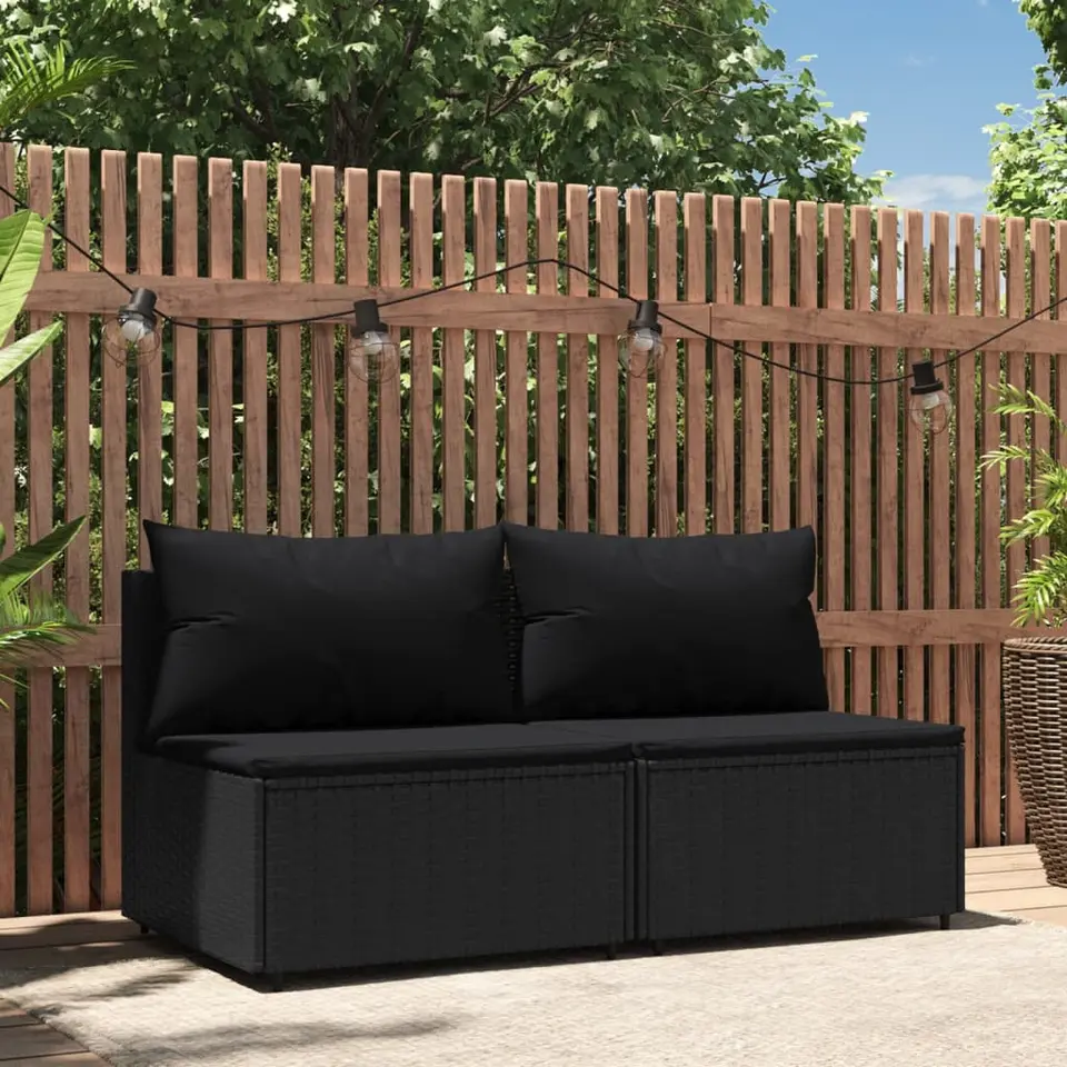 vidaXL - Tuinmiddenbanken - Zwart - Poly rattan - 2 stuks - Met kussens