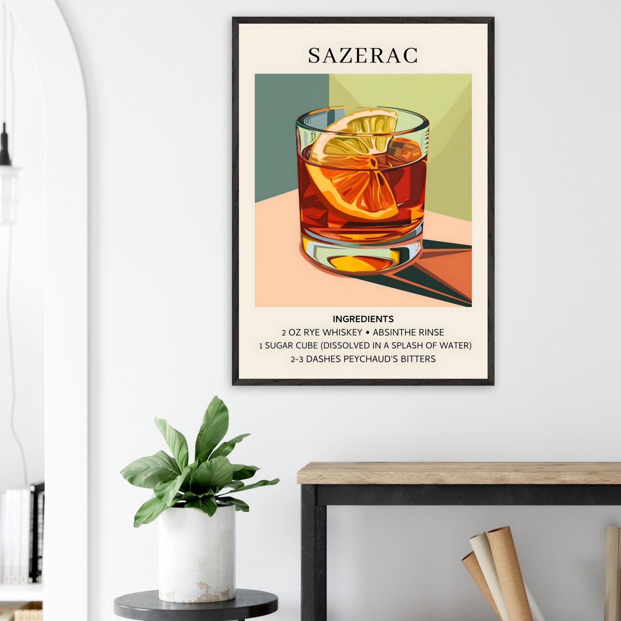 Artfulprints Poster Sazerac cocktail - Ingrediënten  - 70x100 cm - Meerkleurig