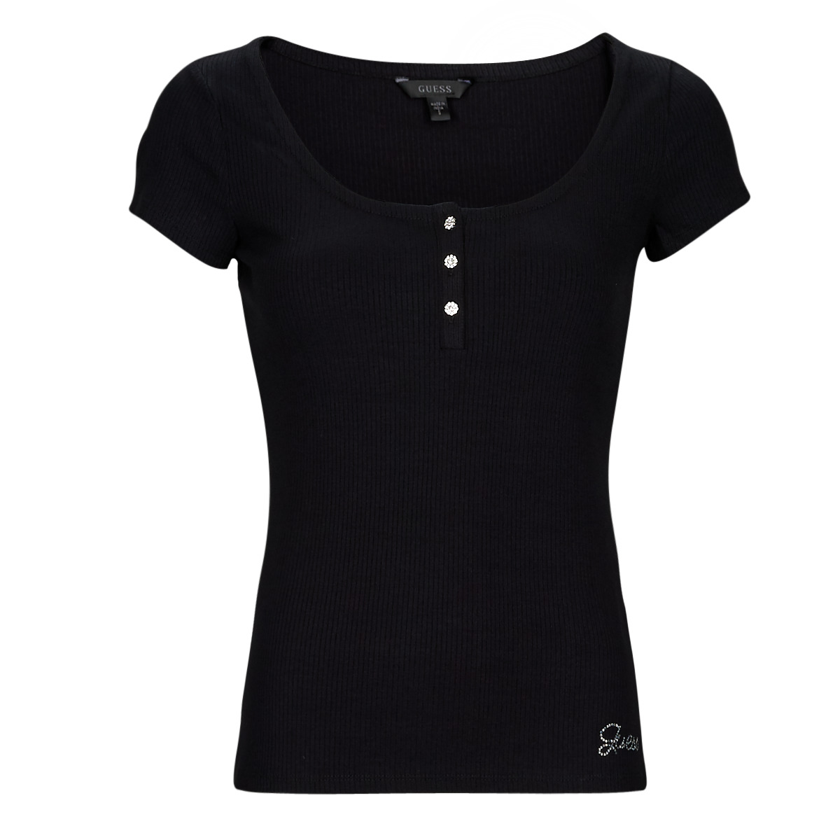 Guess - ES SS KARLEE JEWEL BTN HENLEY - Black