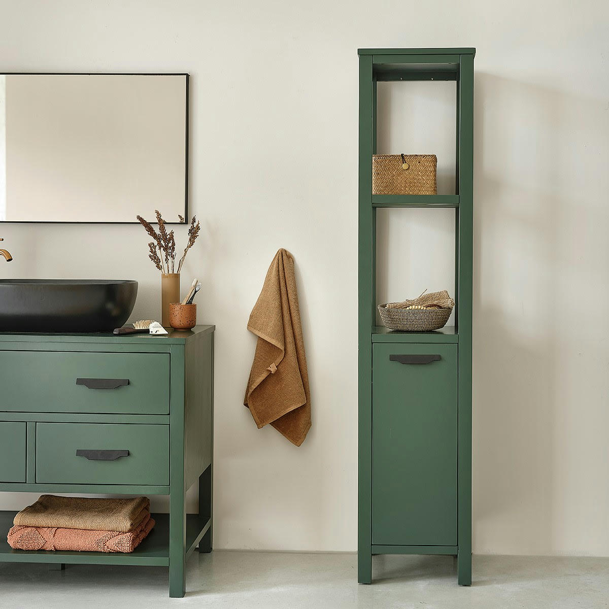 - Colonne de salle de bain en teck massif suspendue