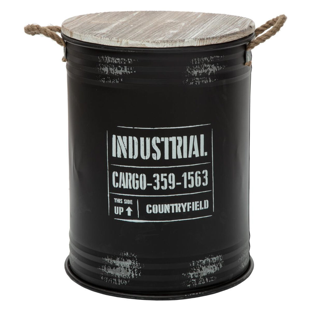 Lata preta em metal com tampa 48cm