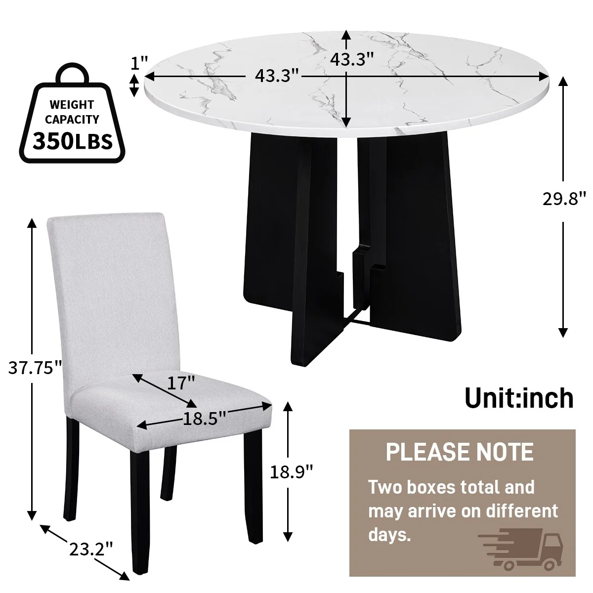 5-Piece Round Dining Table set, Modern Dining Table and 4 Upholstered Chairs