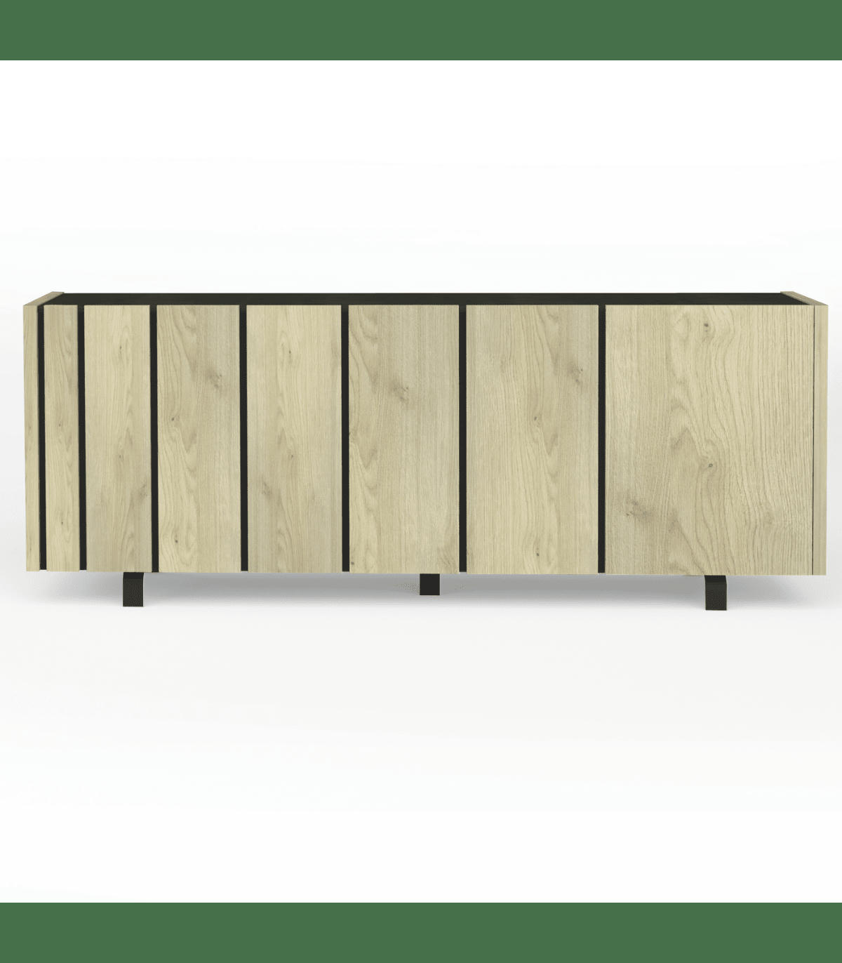 RUSH - Buffet 4 portes effet Chêne et plateau Noir