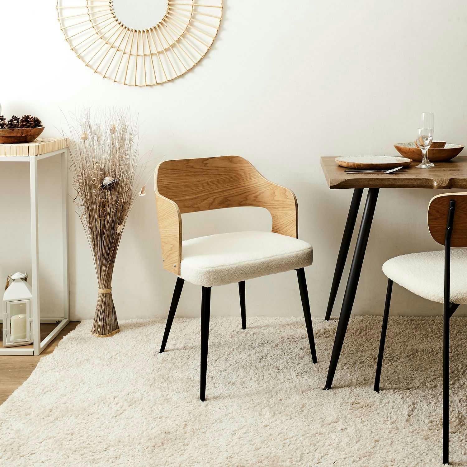 LOKI - Lot de 2 fauteuils de table assise bouclette blanc