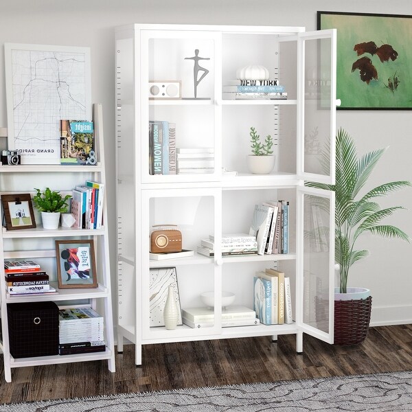 59"tall Four Glass Door Storage Cabinet with Adjustable Shelves
