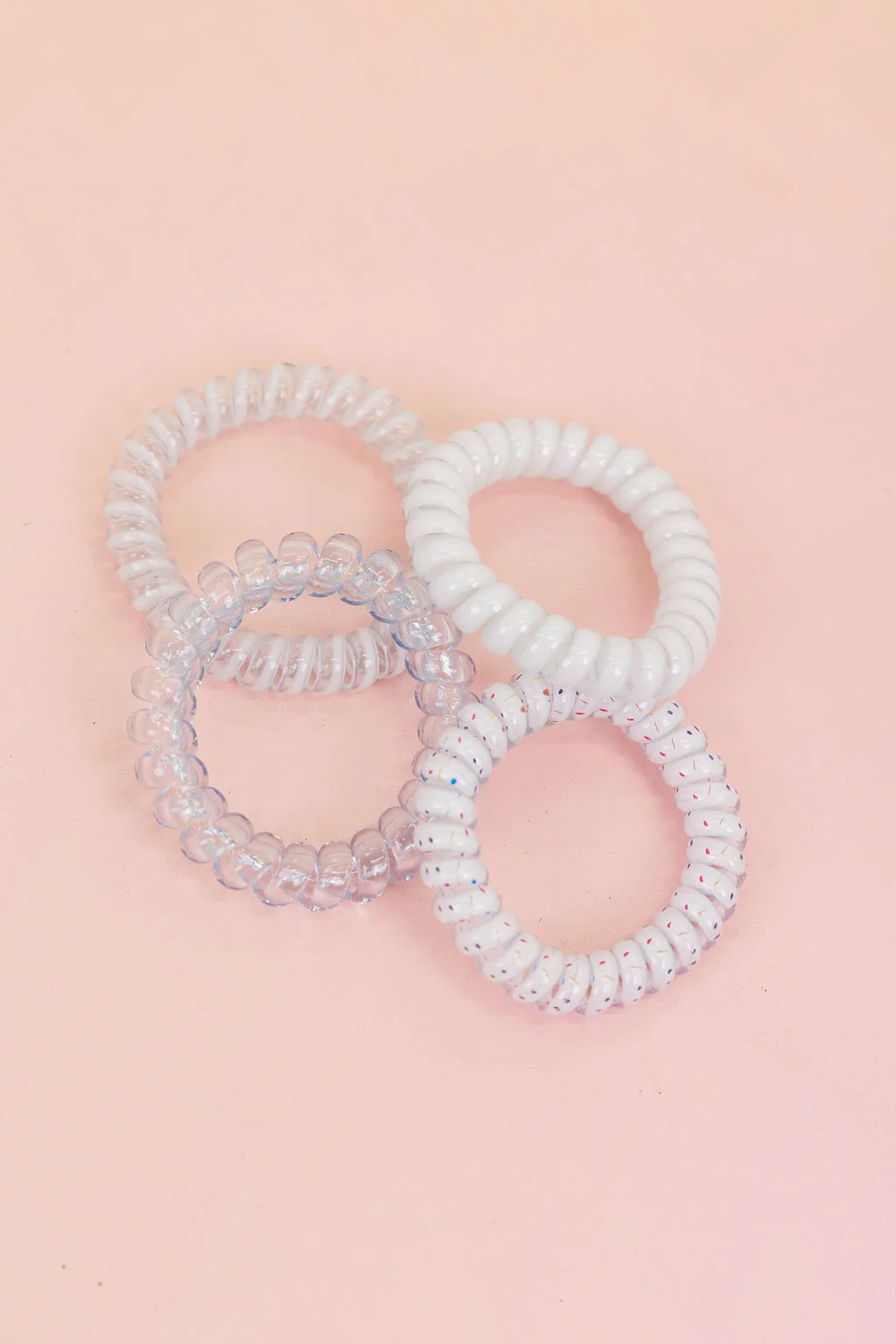 White & Clear Coil Hair Ties – 4 Pack