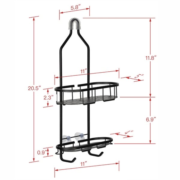 Flat Shelf Aluminum Over the Showerhead Rustproof Shower Caddy, Satin Chrome/Matte Black