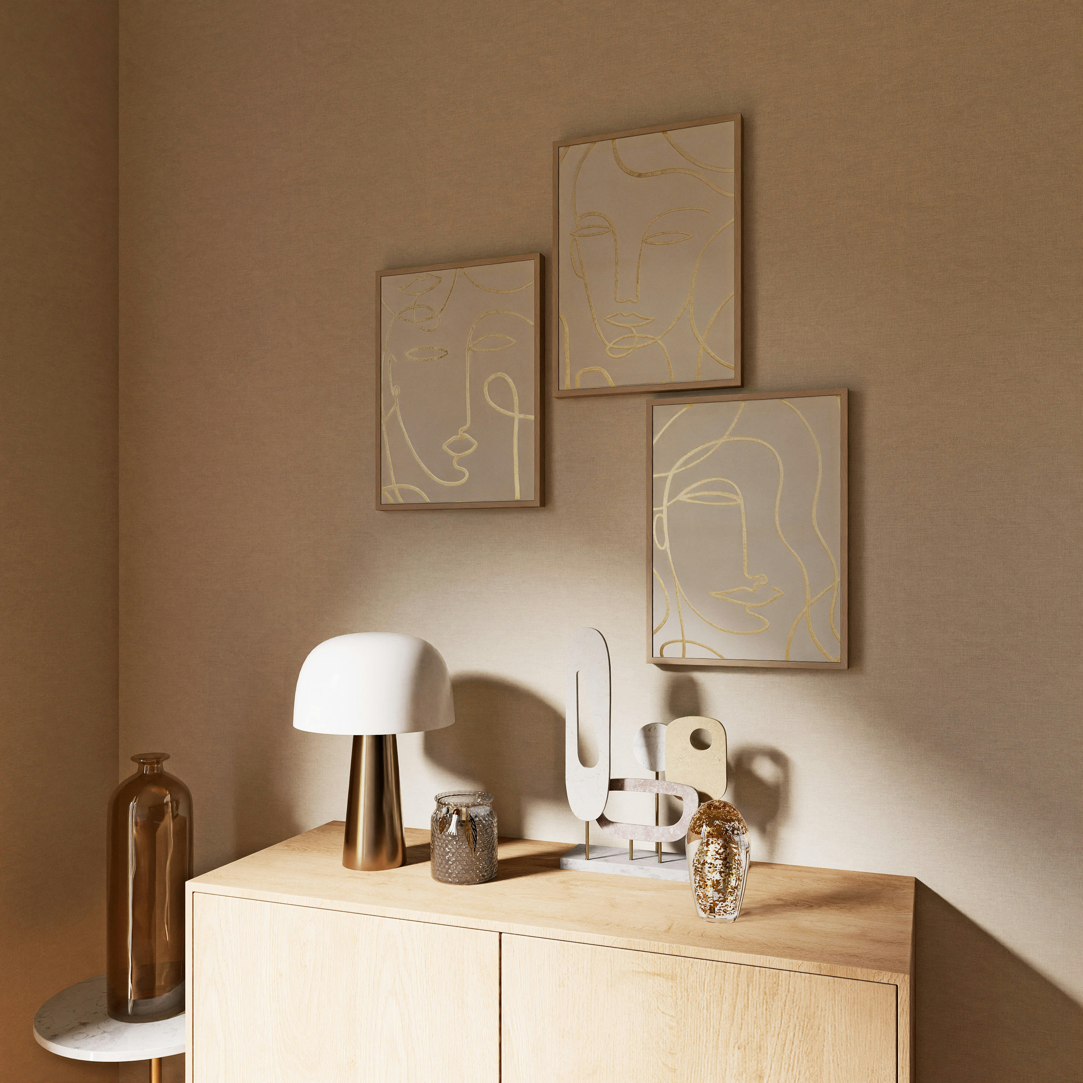 SANREMO - Statuette formes assemblées blanches et grises en marbre et détails dorés H37