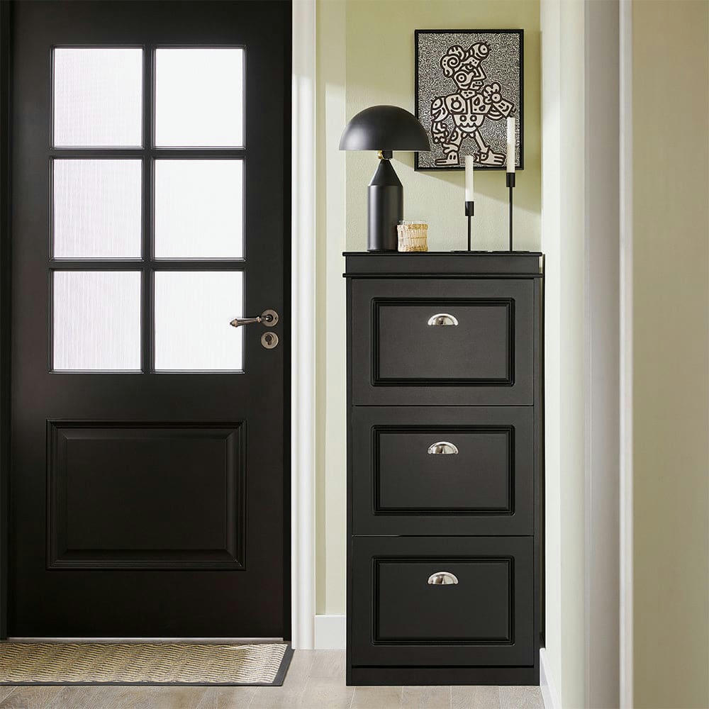 - Meuble de rangement à chaussures effet bois noir