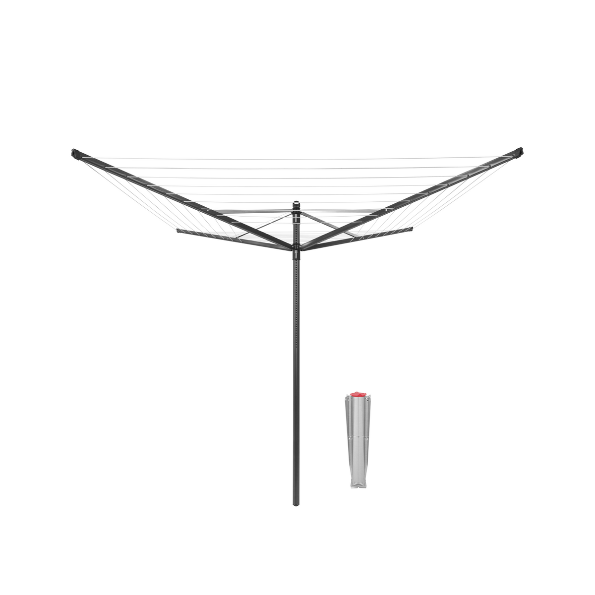 Brabantia Droogmolen Lift-O-Matic, 50 meter met metalen grondanker, doorsnede 45 mm - Anthracite