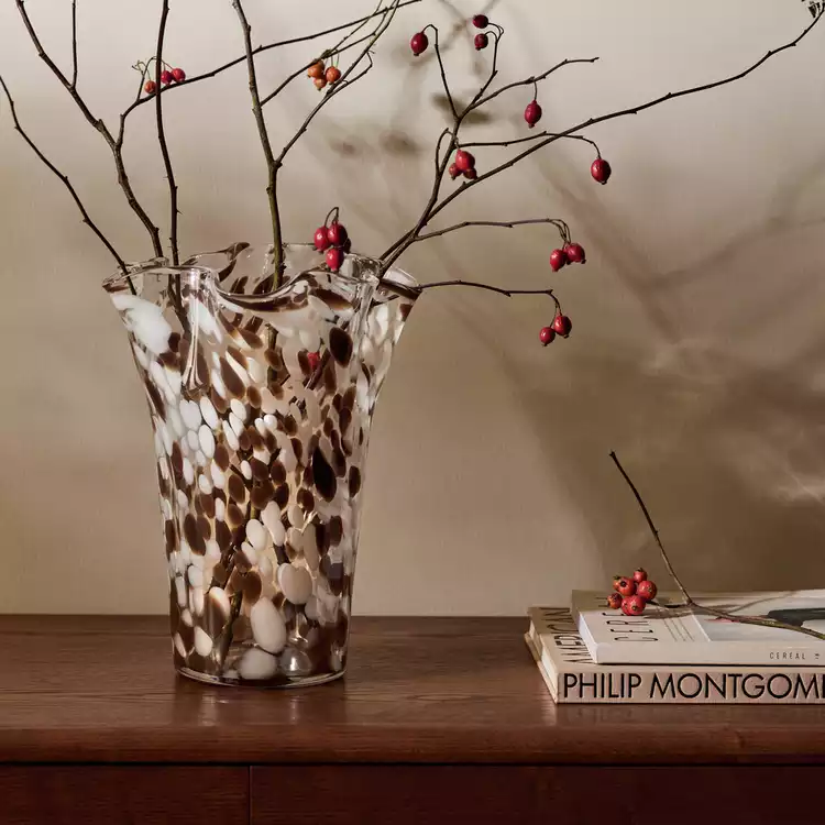 Habitat Confetti Glass Handkerchief Vase - Brown & White