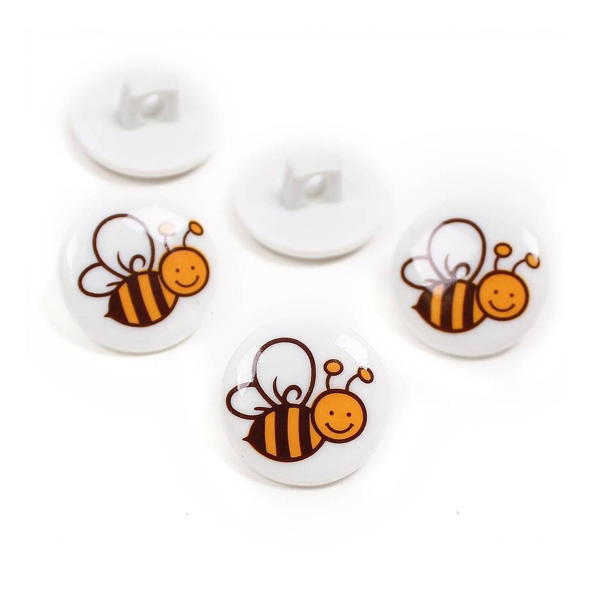 Hemline White Novelty Bee Button 5 Pack