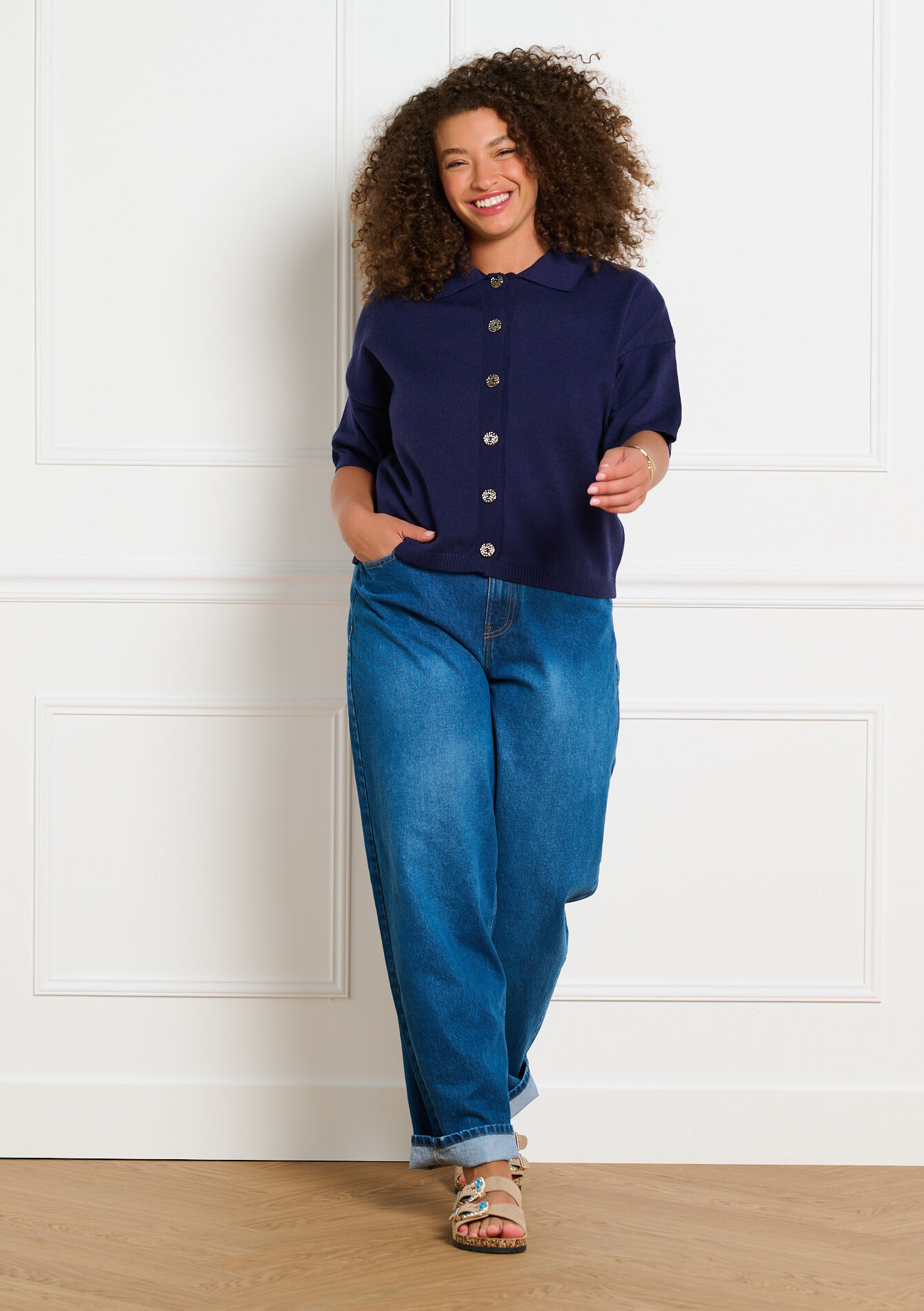 Kortemouw cardigan met polokraag