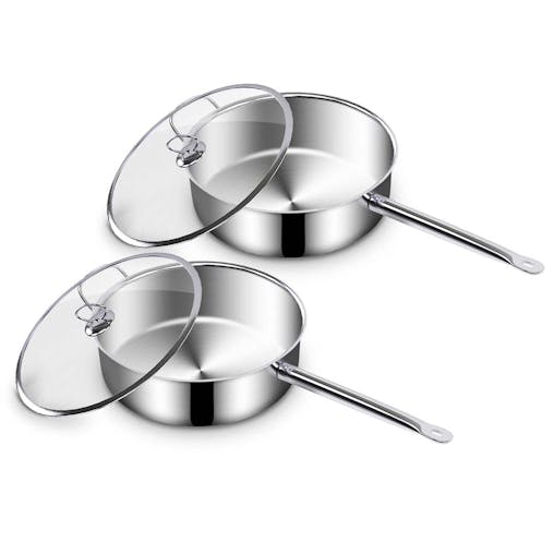 SOGA 2X 32cm Stainless Steel Saucepan Sauce pan with Glass Lid and Helper Handle Triple Ply Base Cookware
