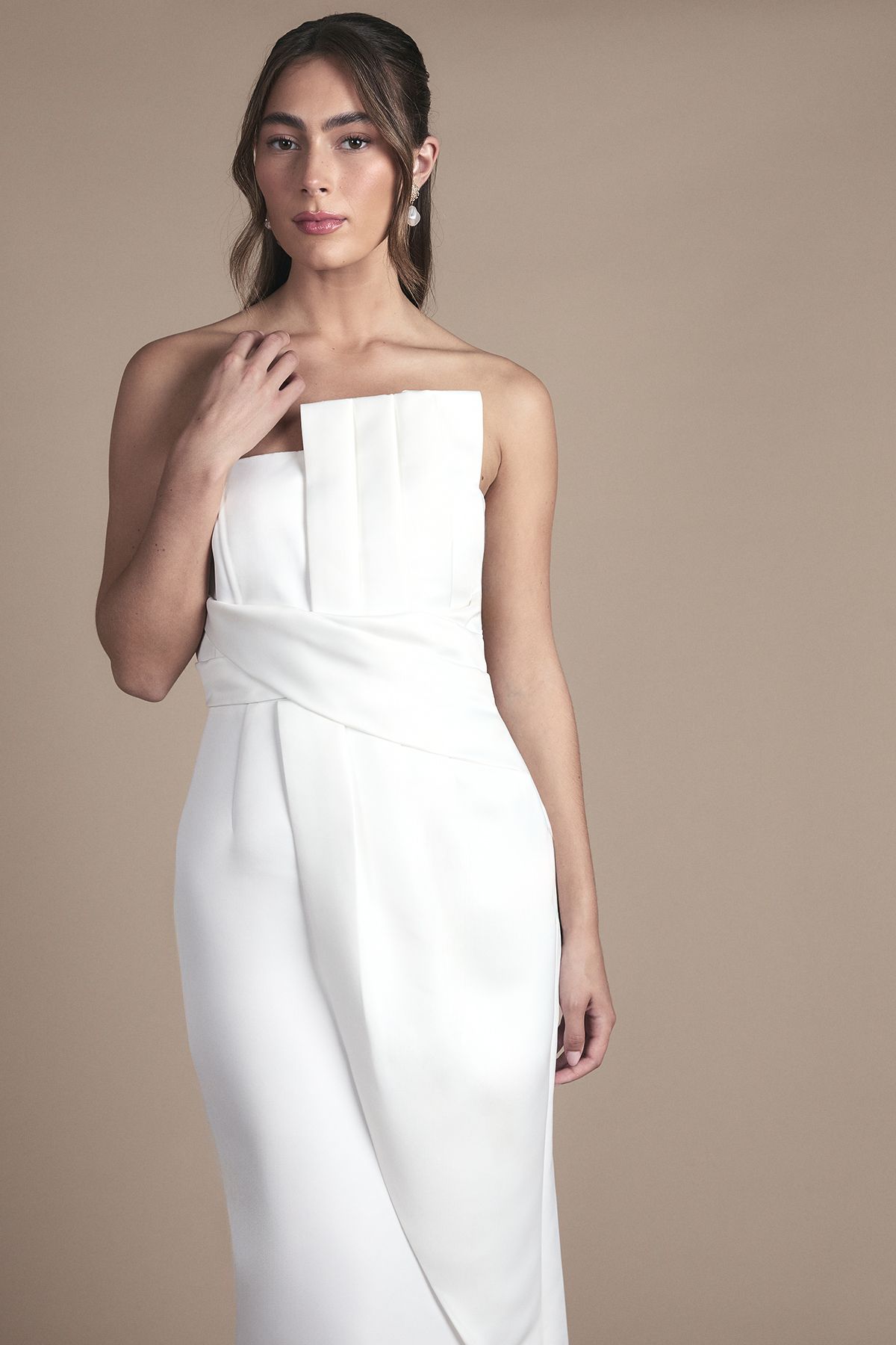 Coast Strapless Oversized Bow and Twist Waist Detail Column Maxi Wedding Dress