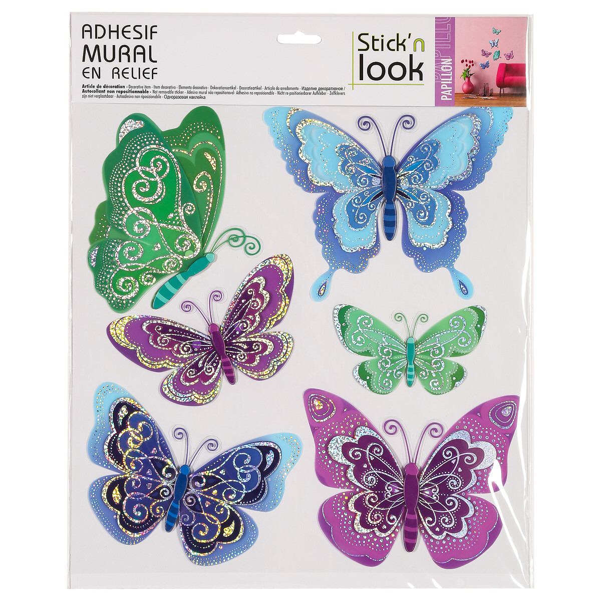 Sticker de borboletas com relevo 32x0,8x30cm