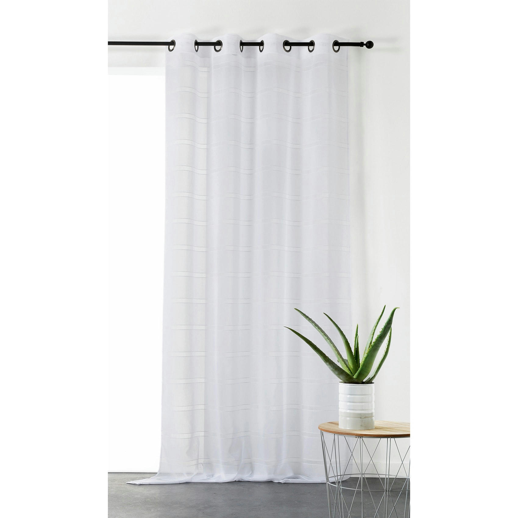 - Voilage rayé et tamisant cordelette polyester blanc 140x250 cm