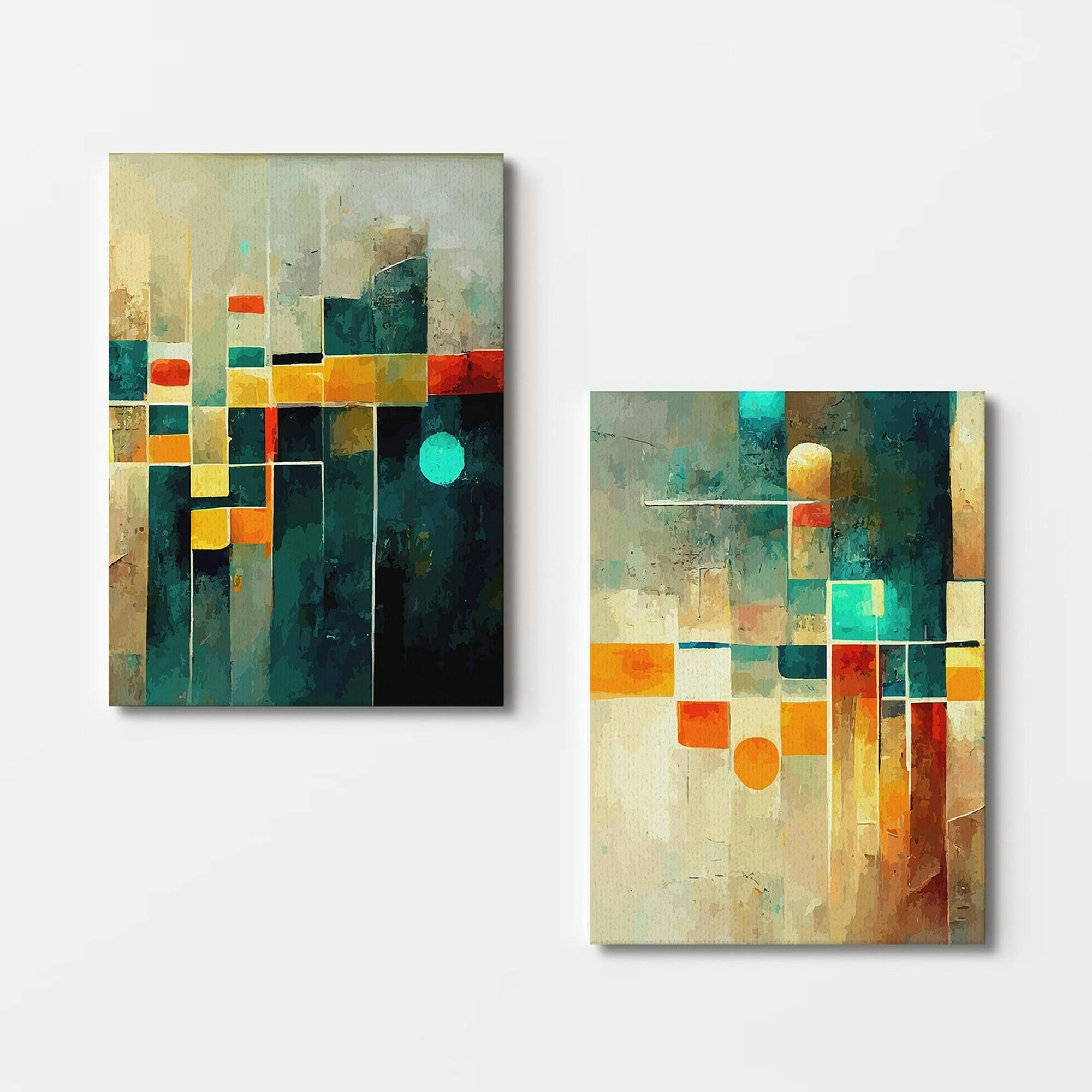 Tableau géométrique – style graphique coloré (set de 2)