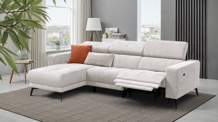 Sofa narożna 4 osobowa lewa MORELLO, kremowa, 1 x Relax Zero Gravity