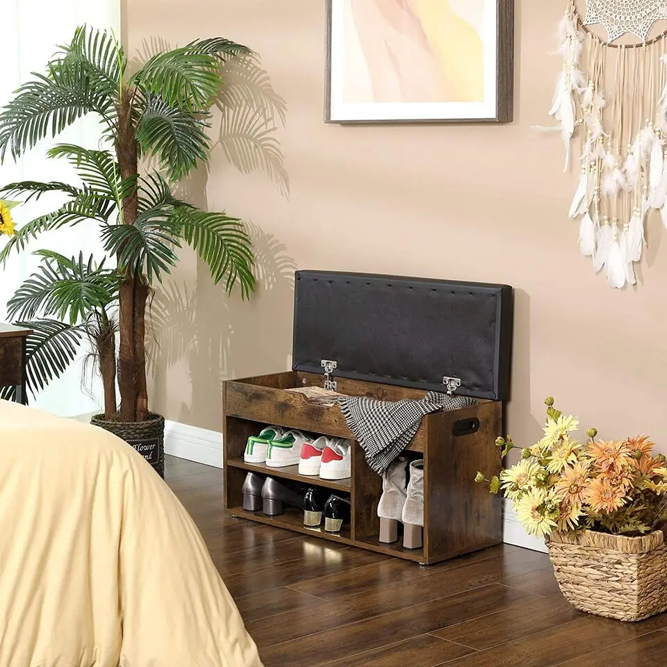 Schoenenrek met zitbank - schoenenkast - schoenenbank met kussen - bruin