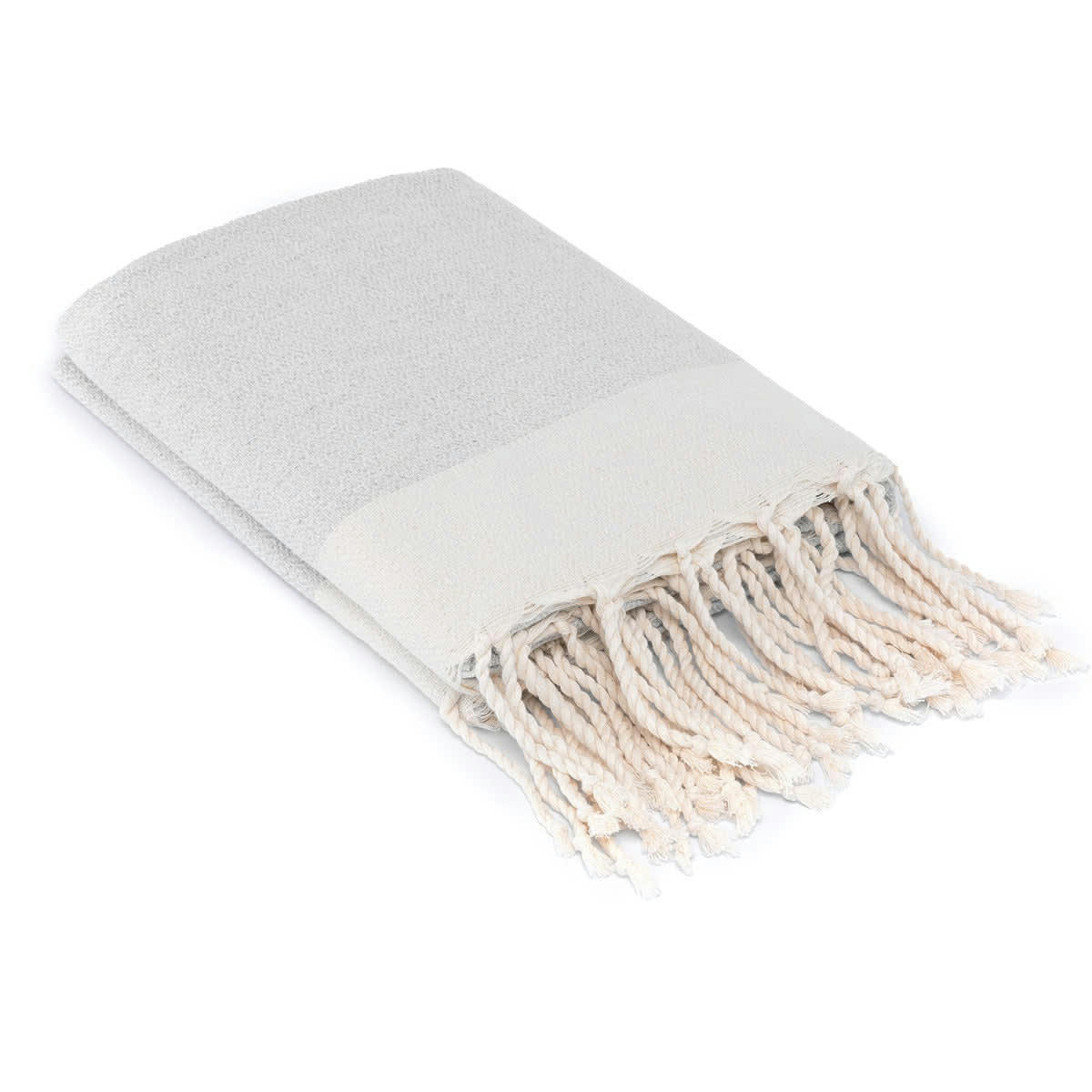 COURCHEVEL - Plaid coton  160x250 gris perle / écru