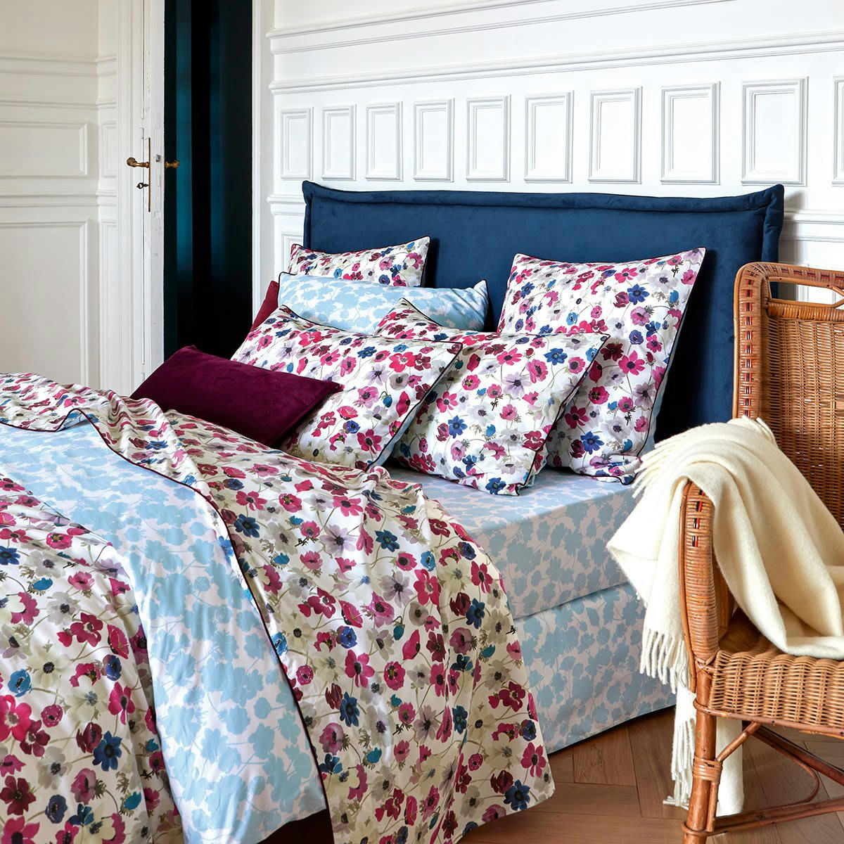 PRAIRIE - Housse de couette percale rose foncé 260x240 cm