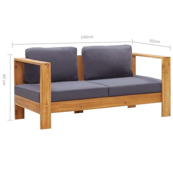 vidaXL Middle Sofa with Dark Gray Cushions Solid Acacia Wood