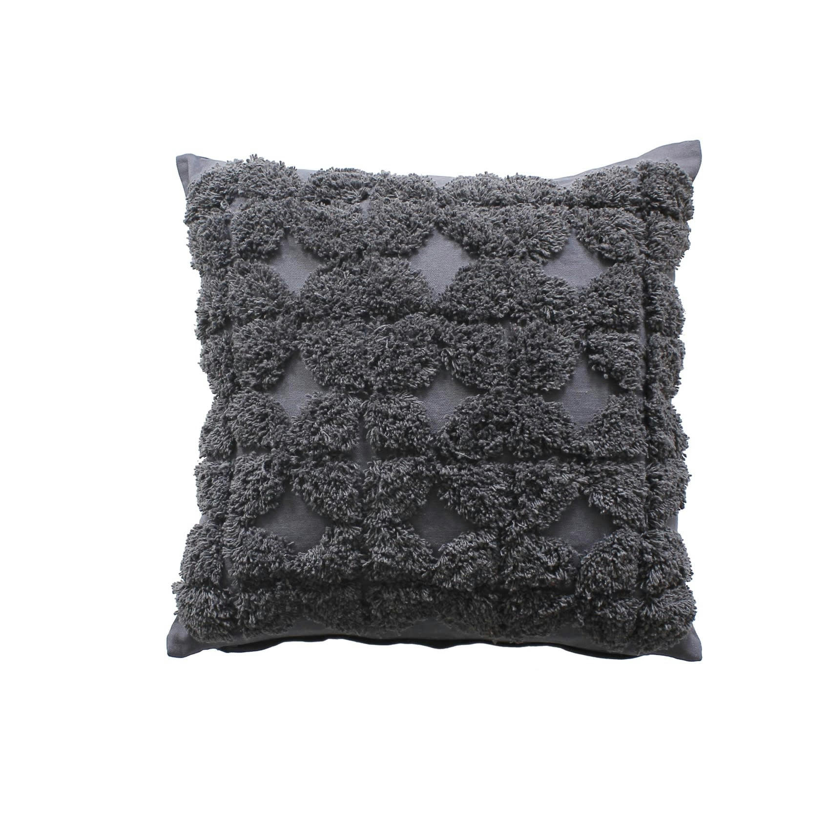 - Coussin déhoussable aux broderies effet laine gris foncé