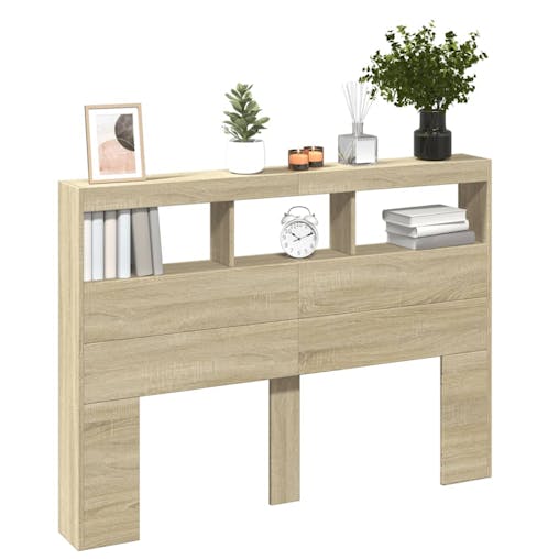 NNEVL Headboard Cabinet with LED Sonoma Oak 140x17x102 cm