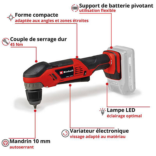 Einhell Perceuse visseuse d'angle sans fil TE-AD 18 Li - Solo