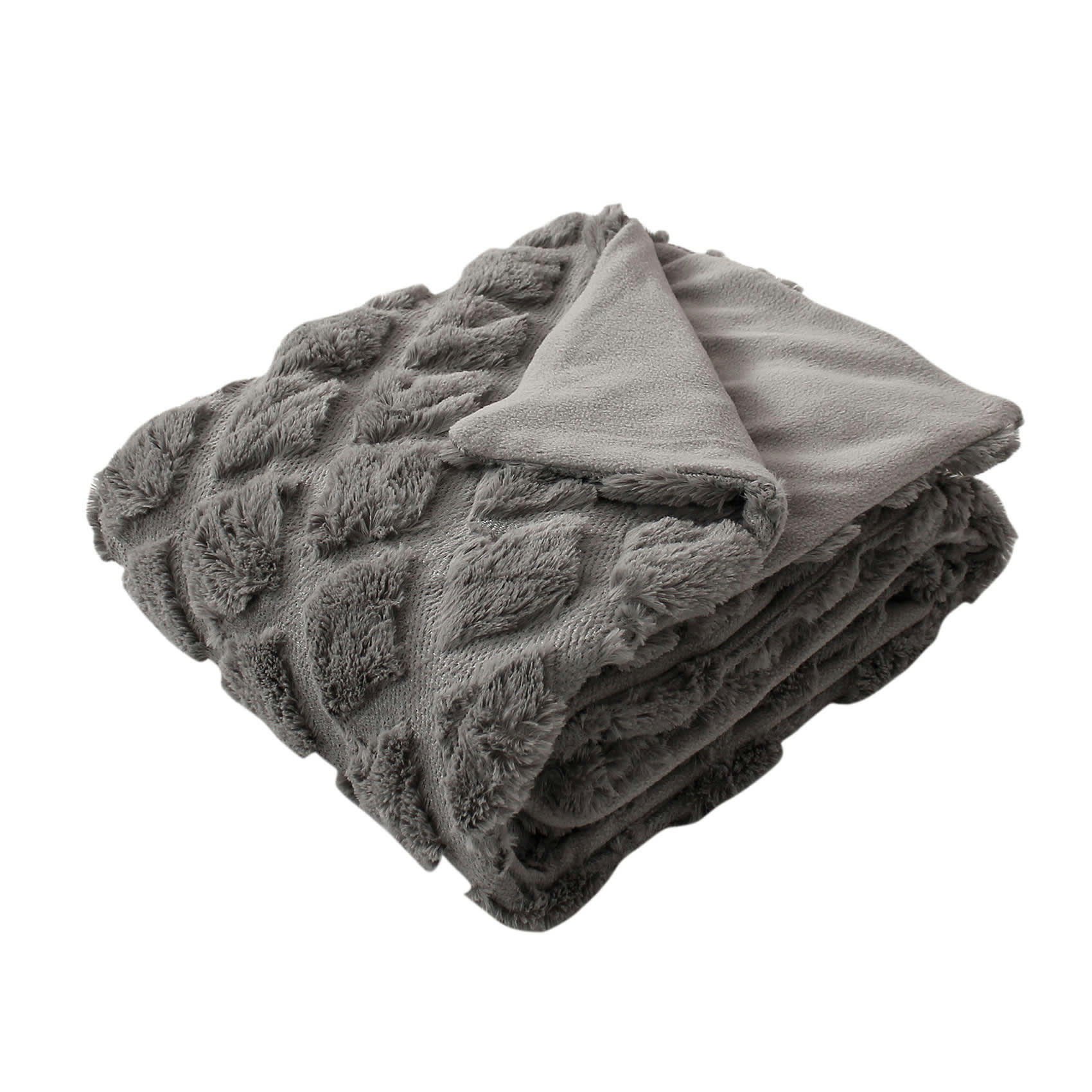 - Plaid effet fourrure doublé polaire gris clair