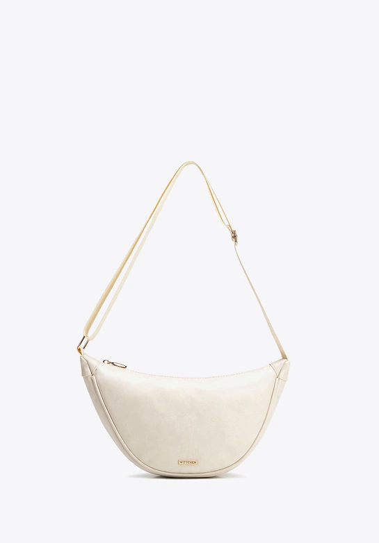 Damska torebka crossbody na szerokim pasku kremowa