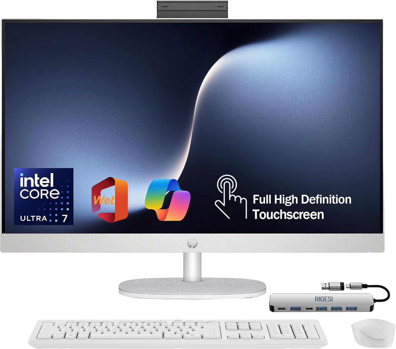 HP 27” FHD Touchscreen All-in-One – Everything to Just Work  Intel Core Ultra 7 155U  16GB DDR5  1TB SSD  Free Web Office  HDMI & Ethernet  Windows 11 Pro  USB-C Docking Station Included