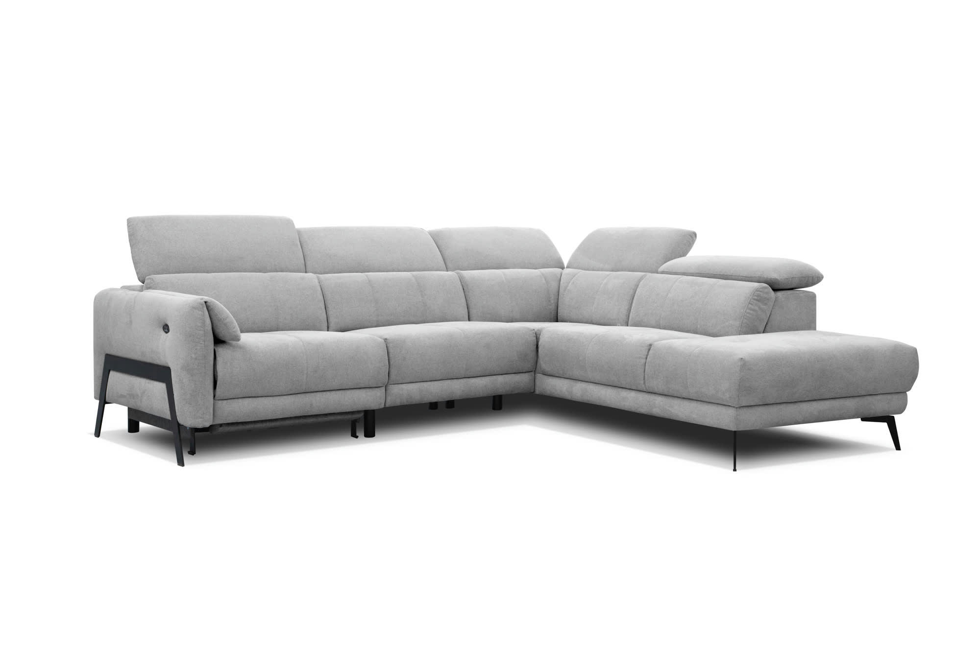 SCALA - Canapé d'angle droit, 5 places avec une relax électrique, Tissu Gris