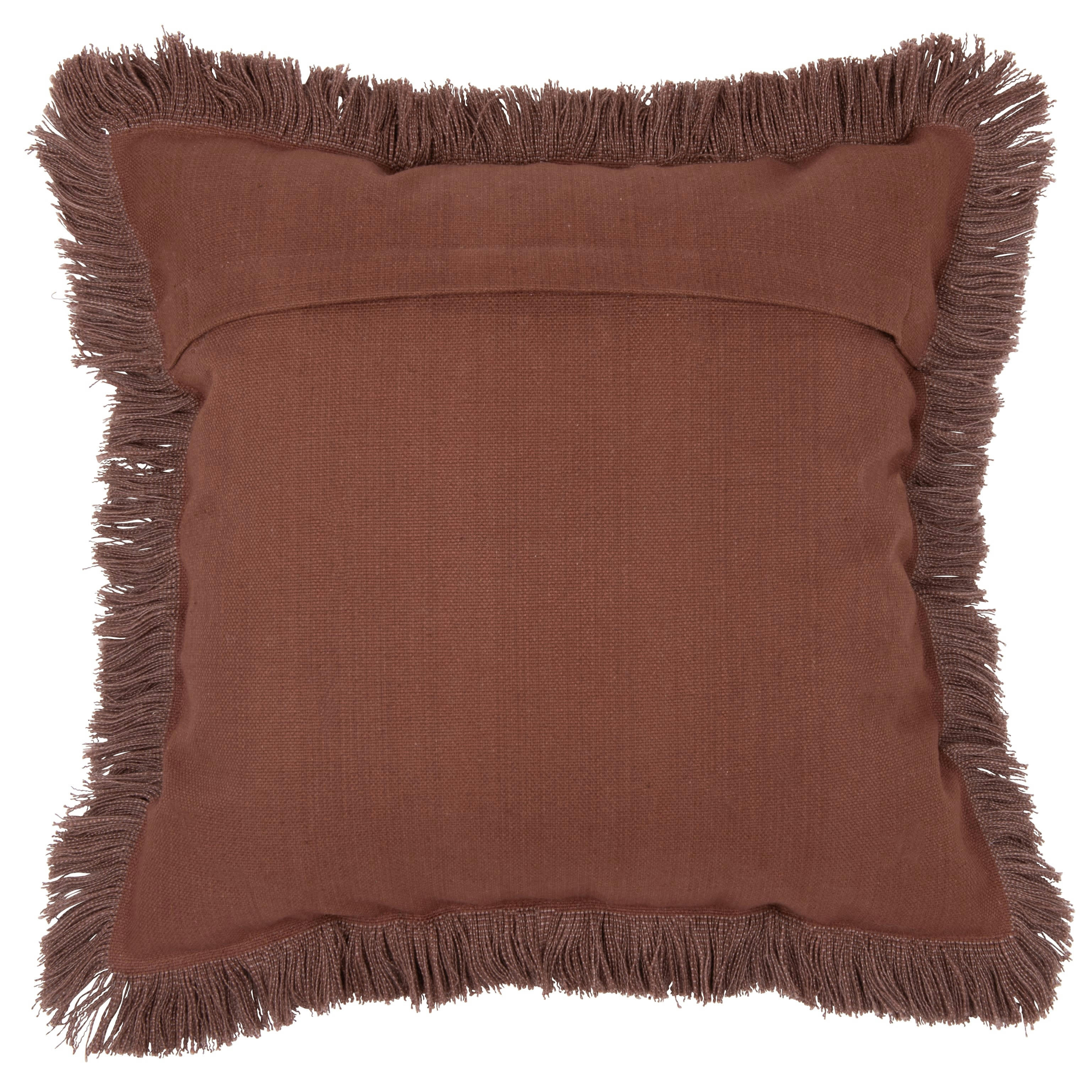NAPAL - Housse de coussin en coton biologique marron à franges et fils brodés 40x40
