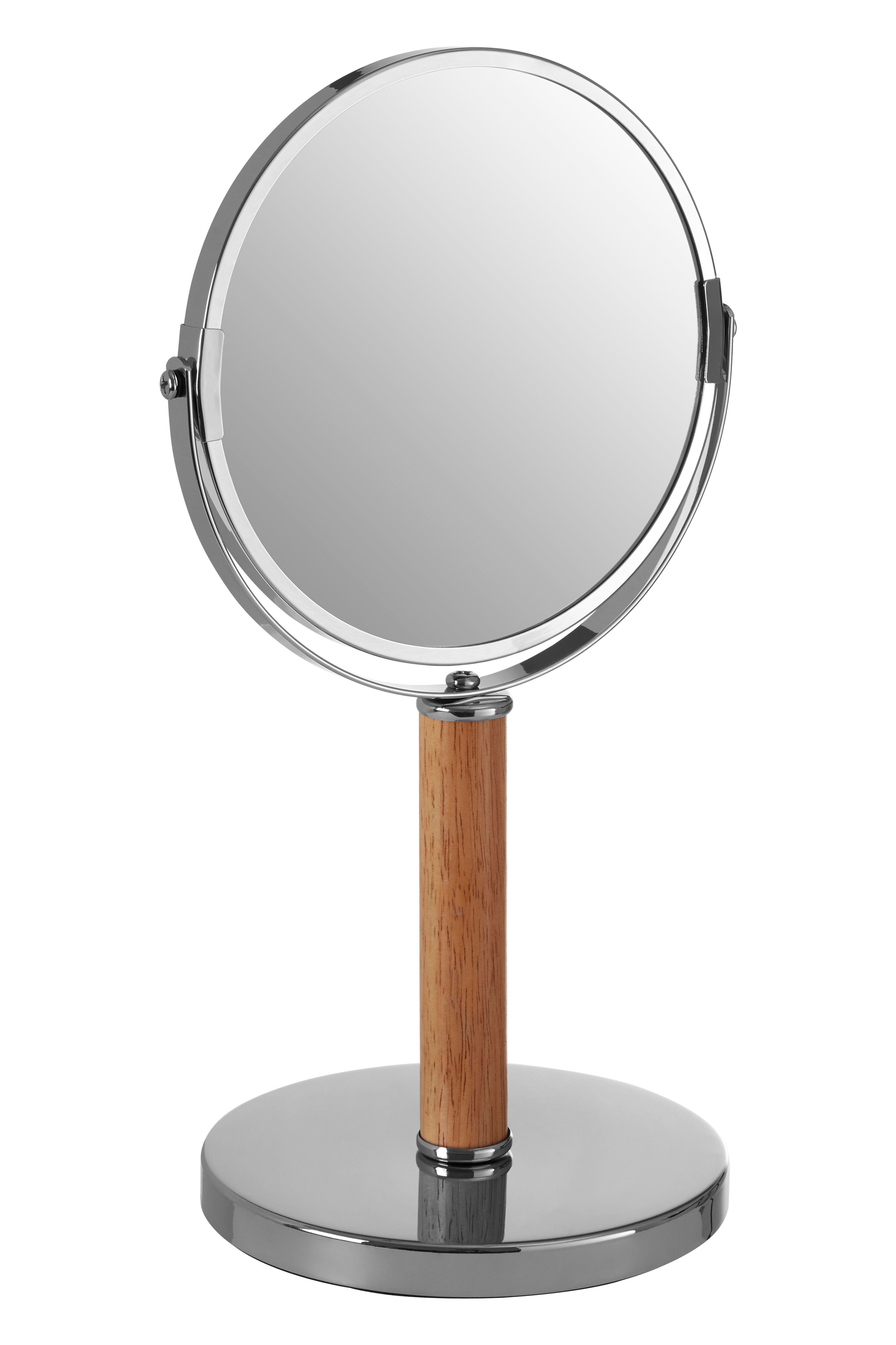 Orsina Iron and Rubberwood Table Mirror, Durable 33x15cm Swivel Vanity Mirror, Chrome Frame